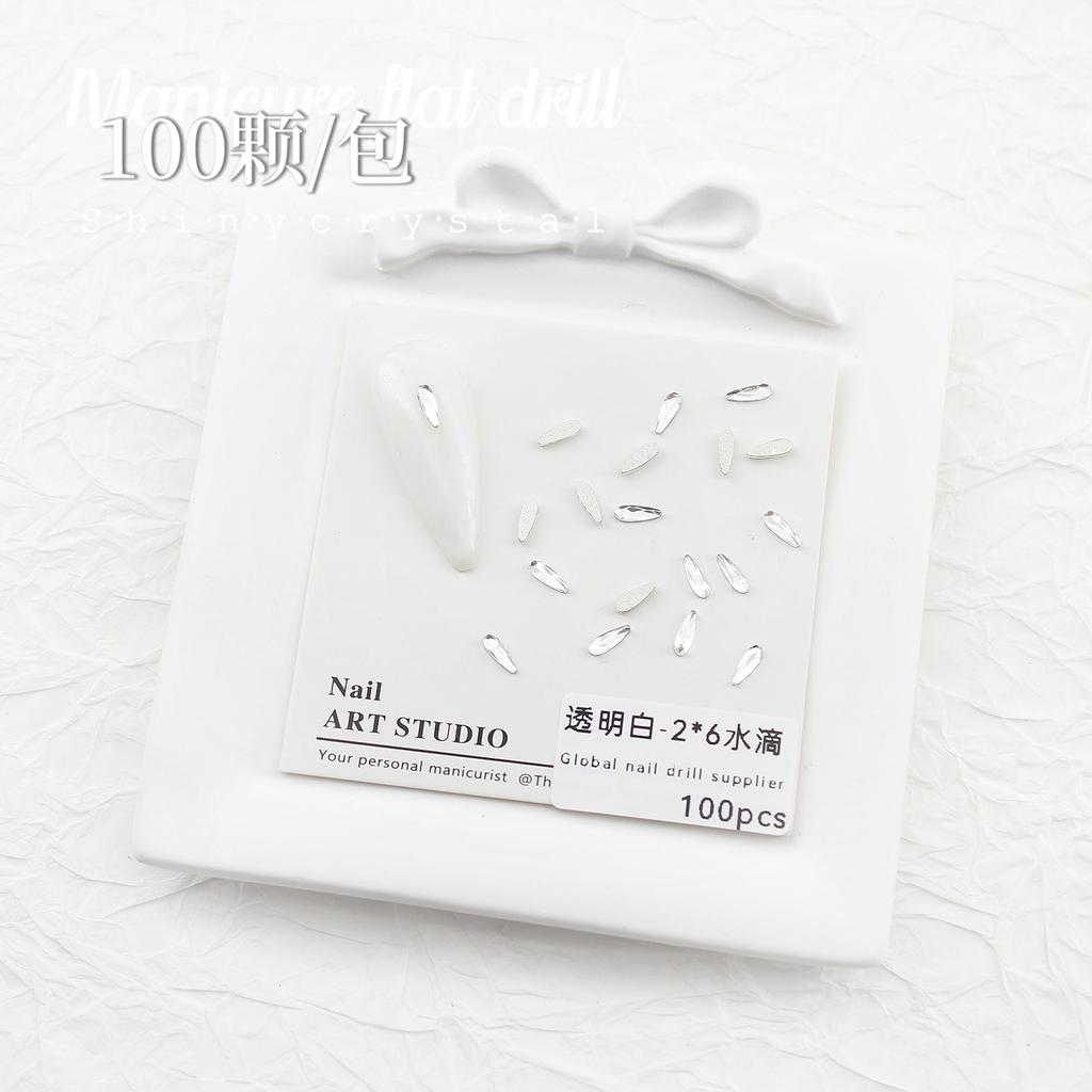 Nail Art White Flat Bottom Special-Shaped Diamond Size Mini Water Drop Love Square Transparent Diamond Jewelry White Rectangular Diamond