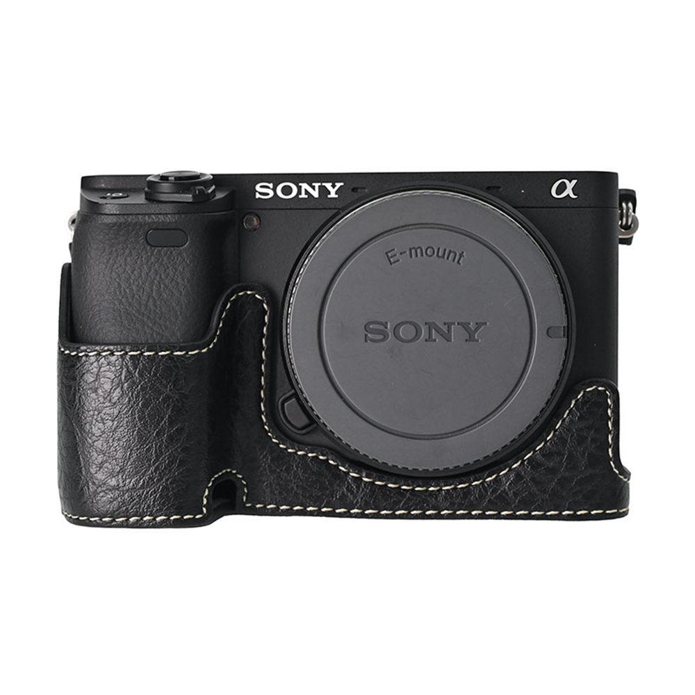 

Litchi Magnetic PU Leather Camera Half Case For Sony A6300 A6400 A6000 A6100 Bottom Opening Cover