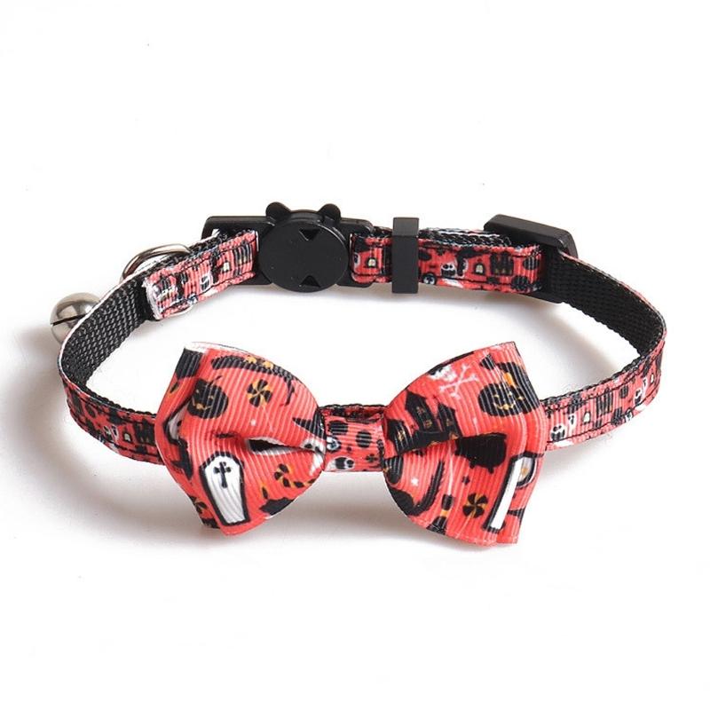 Halloween Collar for Cat Pet Breakaway Collar Suit for Dog Neck Decors Elegant Cat Collar with Castle Cobweb Rose Skull