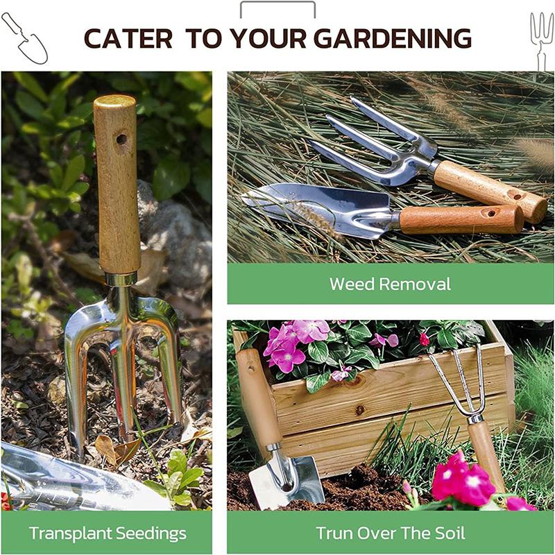 Stainless steel wooden handle nine piece garden set, garden tools