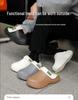 Men's Waterproof Indoor/Outdoor Plush Slippers with Thick Sole and Closed Toe for Winter Warmth.