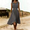 Sleeveless Midi Dress for Women Crew Neck Casual Fit and Flare Solid A Line Dress with Elastic Waist for Daily Wear