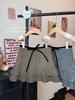 Women's Plus Size Grey Polka Dot Knit Wool A-Line Pleated Short Skirt with High Waist