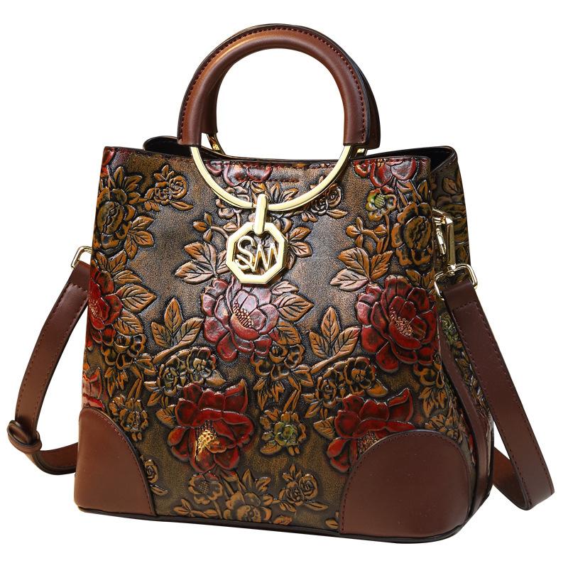 Women Tote Handbag Armpit Bucket Bag Fashion Middle-aged Mother Large-capacity Bag Retro Ink Painting Crossbody Shoulder Messenger Bag