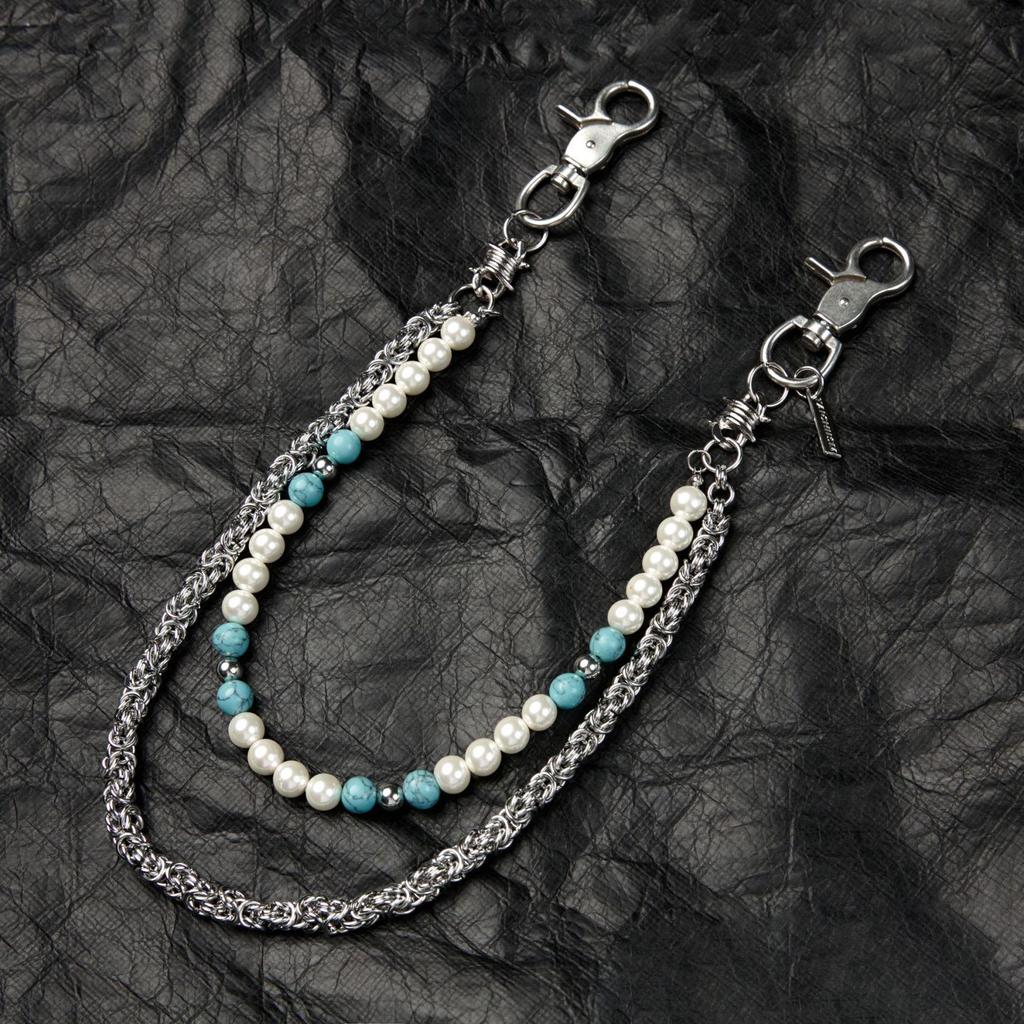 Turquoise Pendant Jeans Chain - Western Pearl Accessory Waist Keychain Trendy