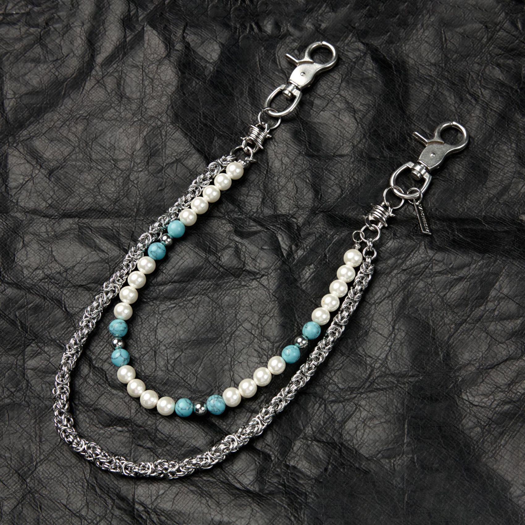 Бирюзовый Кулон Джинсовая Цепь - Западный Жемчужный Аксессуар Ключница на Пояс Модный