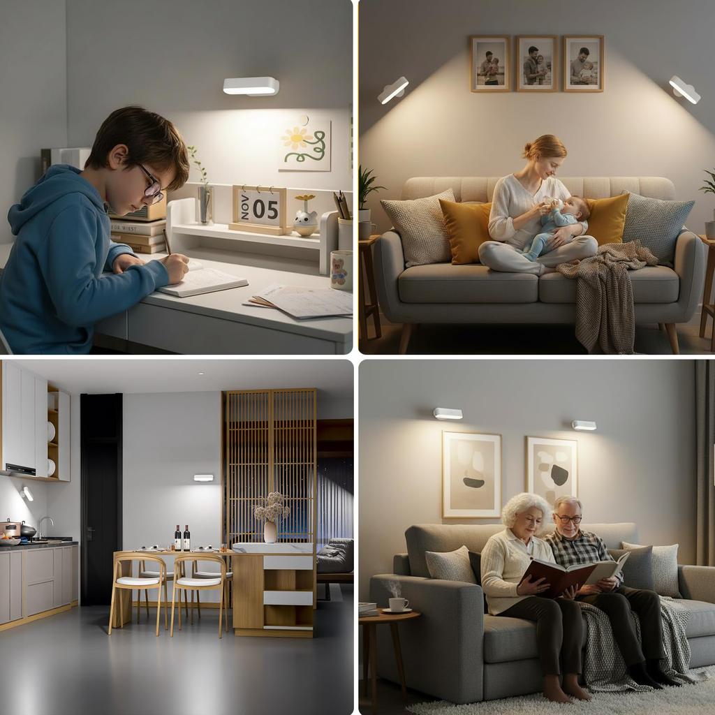 Hensam LED Wall Lights, Set of 2, Rechargeable, 5000mAh, Dimmable, Color Temperature Adjustable, No Installation Required, Stylish Wall-Mounted LED Li