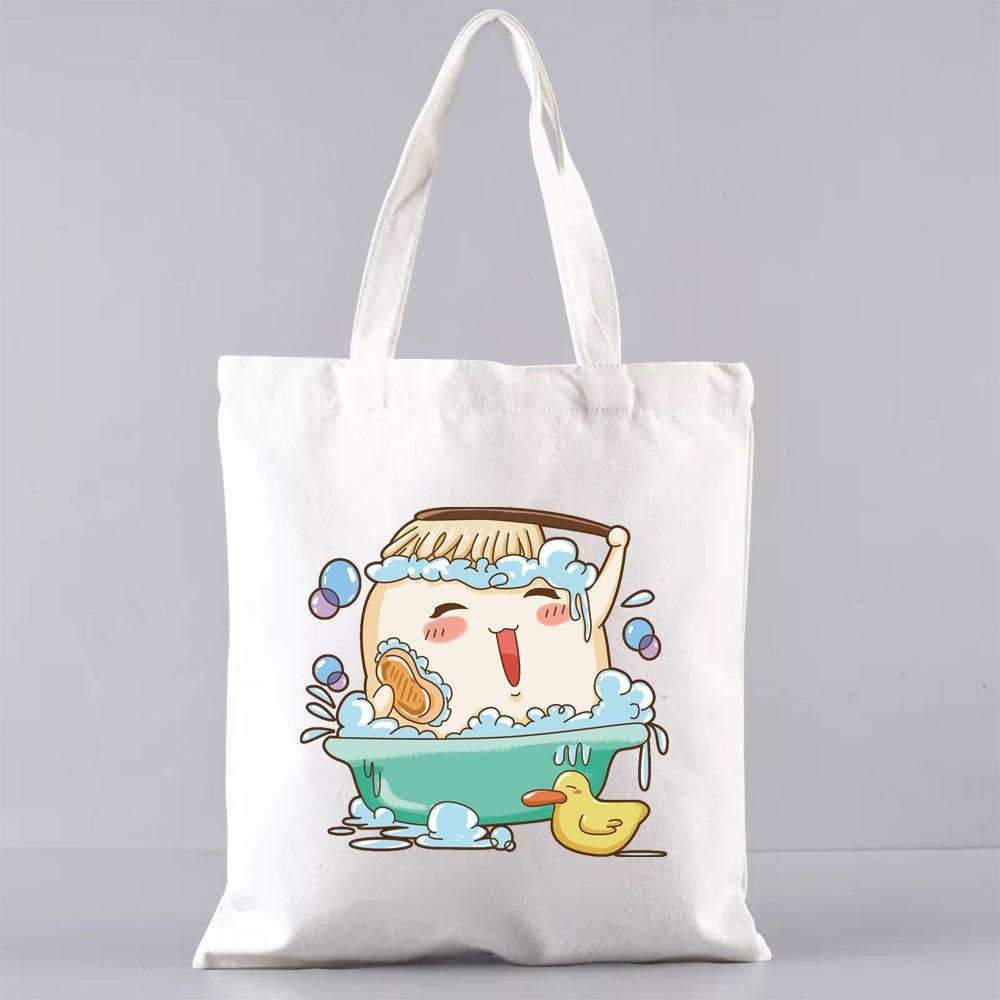 Shopping Bags for Groceries Eco Shoulder Bag  Women Handbags Shopper Reusable Large Capacity Students Books Bag Teeth Pattern