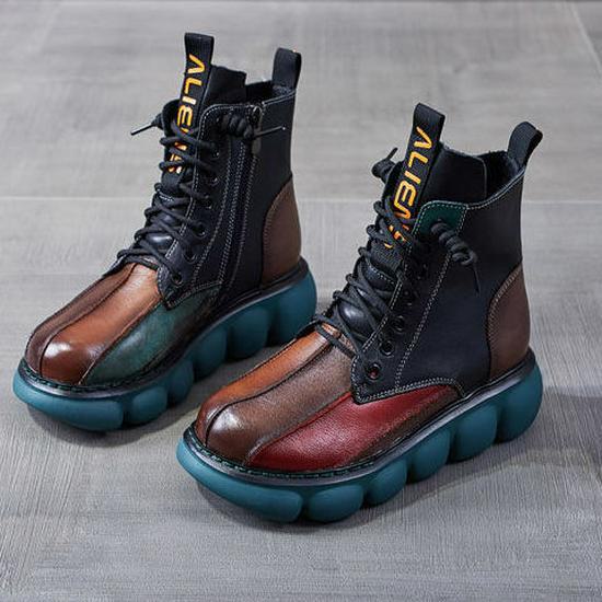 

Новые женские сапоги в ретро-британском стиле: Осенне-зимняя повседневная модель на платформе с цветовыми блоками, укороченный крой. 36 чёрный