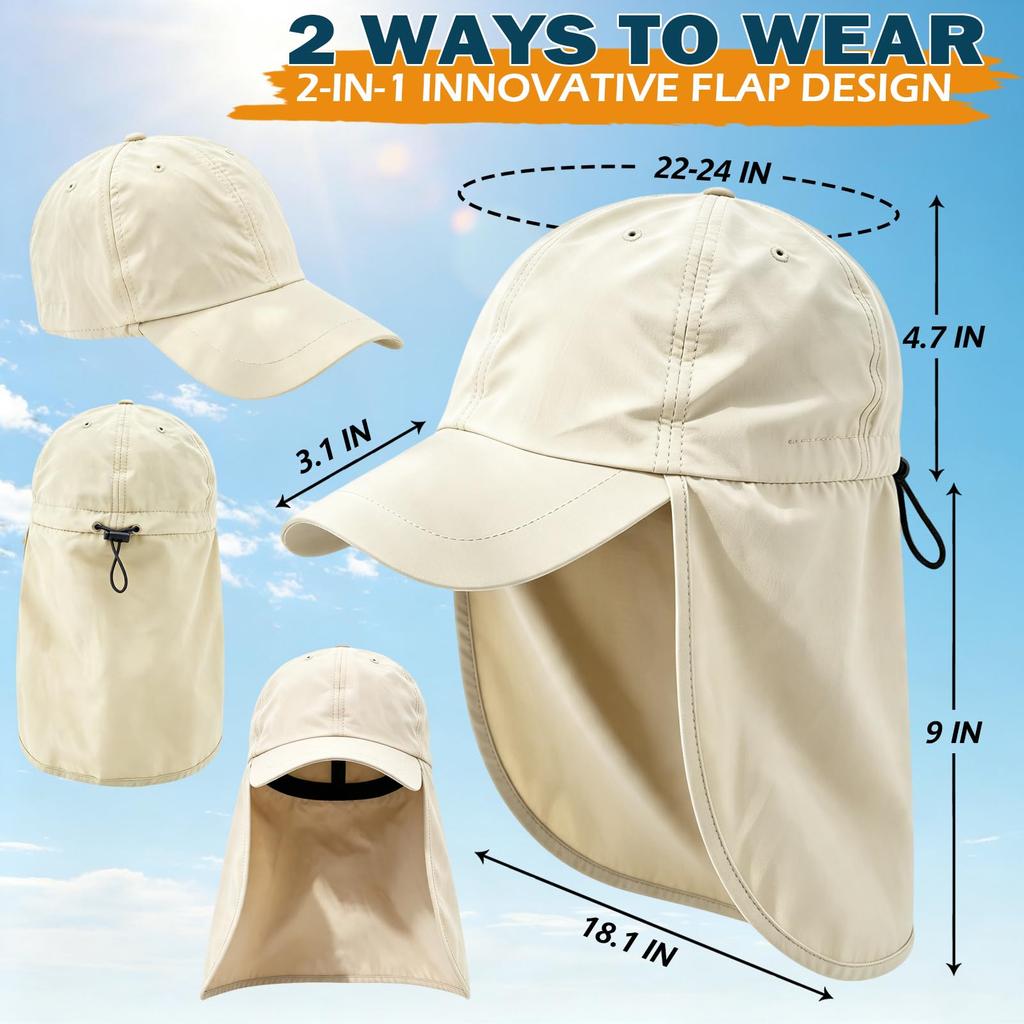 UPF Waterproof Sun Hat Foldable Unisex Baseball Cap with Neck Flap for and Running [EINSKEY] 50+ - Beach, Golf, Hiking, Fishing,