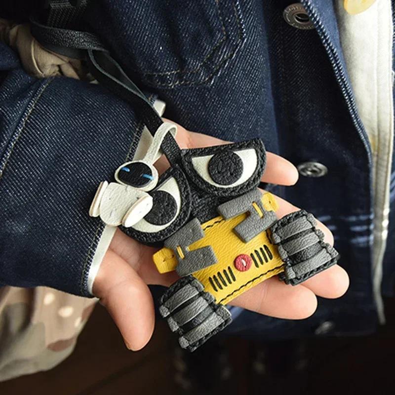 Handmade Leather Cute Robot Bag Charm KeyChain KeyRing Christmas Birhtday gifts