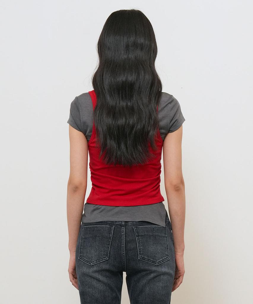 GENERALIDEA Two-Way Color Layered T-Shirt [Red] / Gf2Lts532
