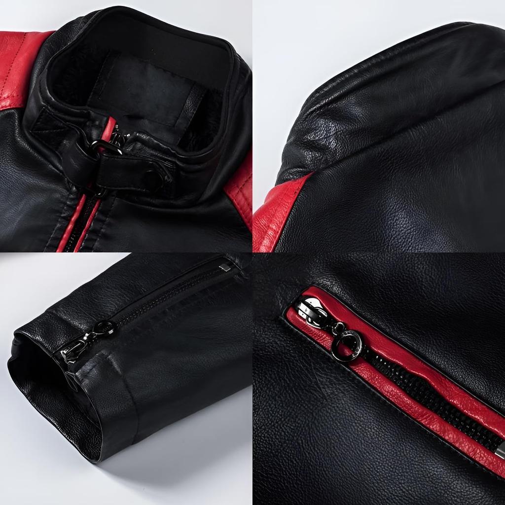 Caividom Motorcycle Jacket, Men's, Genuine Leather Jacket, Soft Shell Jacket, Standing Neck Leather Jacket,