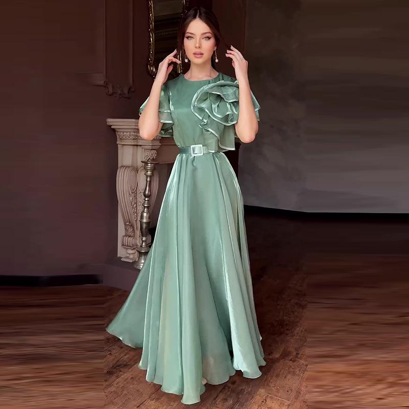 

Летнее элегантное длинное платье из сетки с цветочным принтом в стиле французской легкой роскоши 2024 XXL зелёный/нефритовый