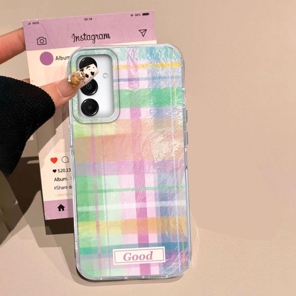 Pink Splicing Grid Pattern Phone Case for Samsung Galaxy A16 A55 A07 A17 A56 A36 A26 A53 A06 A14 A24 A34 A54 A15 A12 A22 Cover
