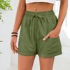 Women's Casual Fashion -Color Elastic Waistband Pocketed Wide-Leg Straight-Cut Shorts