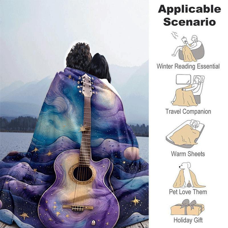 1pc Guitar Galaxy Printing Lightweight Flannel Blanket, Comfortable and Warm Blanket, for Camping Sofa Bed and Couch Office, Suitable for Gif