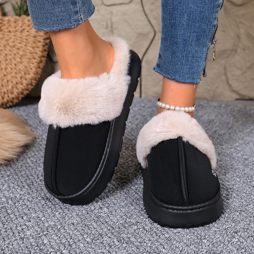 Women's Lightweight Comfortable Non-slip Heightening Winter Warm Plush Lining Non-slip Wearable Casual Stirrup Foot Cotton Slippers