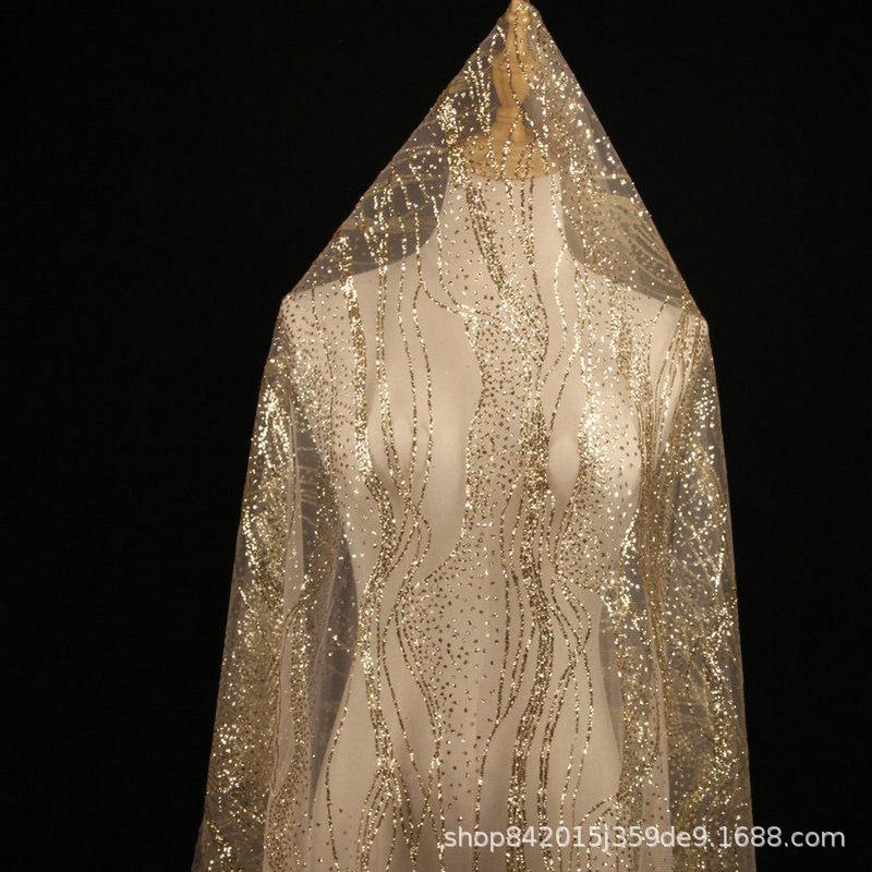 Champagne Gold Sequin Mesh Fabric for Wedding Dress and Ceiling Decor