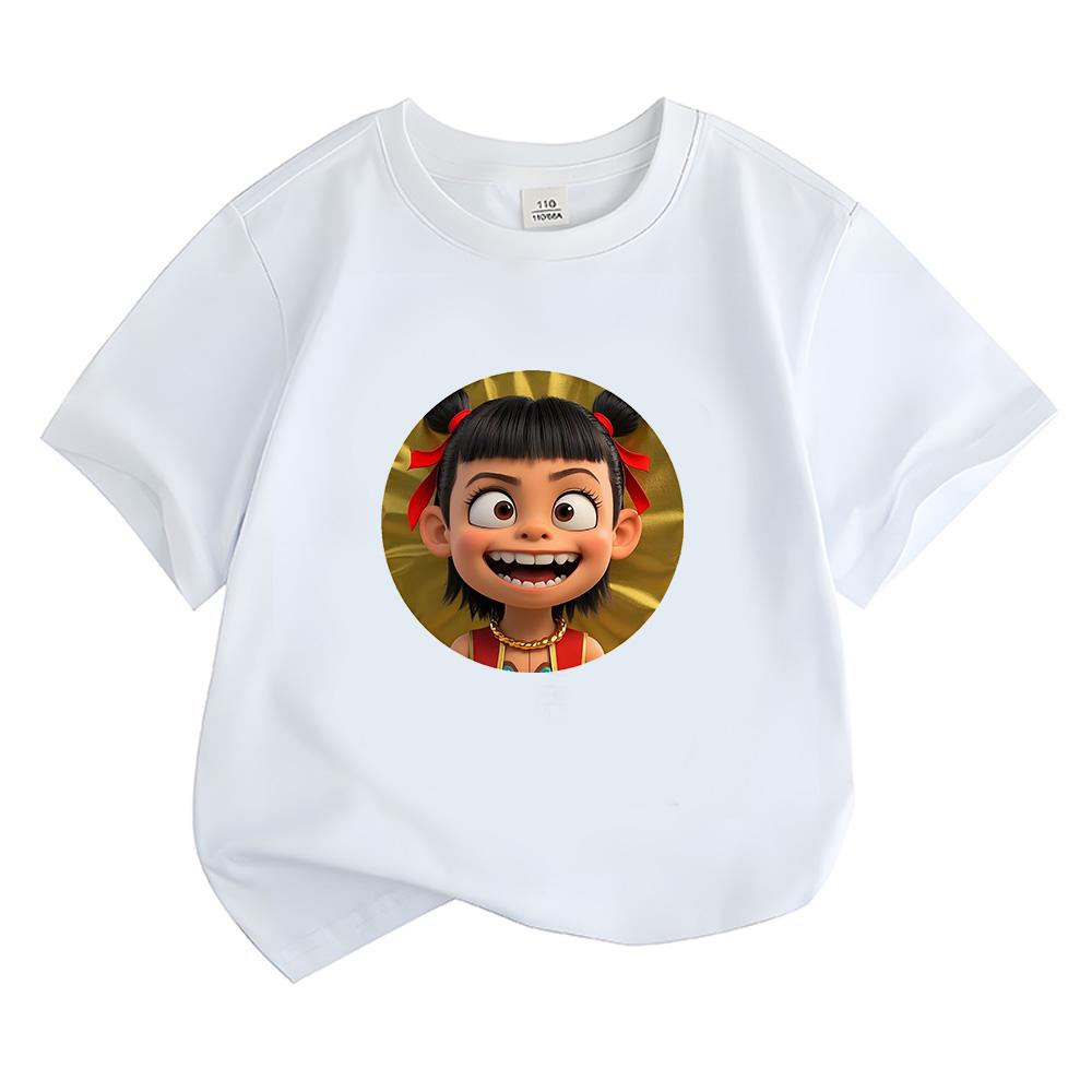 

Новый фильм Нечжа 2 футболка Хлопок Высокое качество Милая футболка на весну/лето Детская футболка Футболка с круглым вырезом Повседневные футболки Топы 100 белый