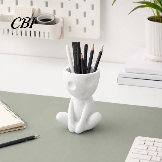 Artistic Pencil Cup for Desk Abstract Character Pen Holder, Resin Sitting Figure Desktop Storage Organizer Office Cup, Multi-functional Makeup Brushes