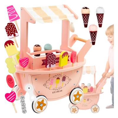 Wooden Ice Cream Shop for Children, Toy, Trolley On Wheels, Ice Cream Scoops, Sticks
