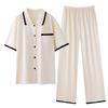 Pure cotton pajamas women's 1011 new summer super soft lapel loose casual can be worn outside loungewear cotton set