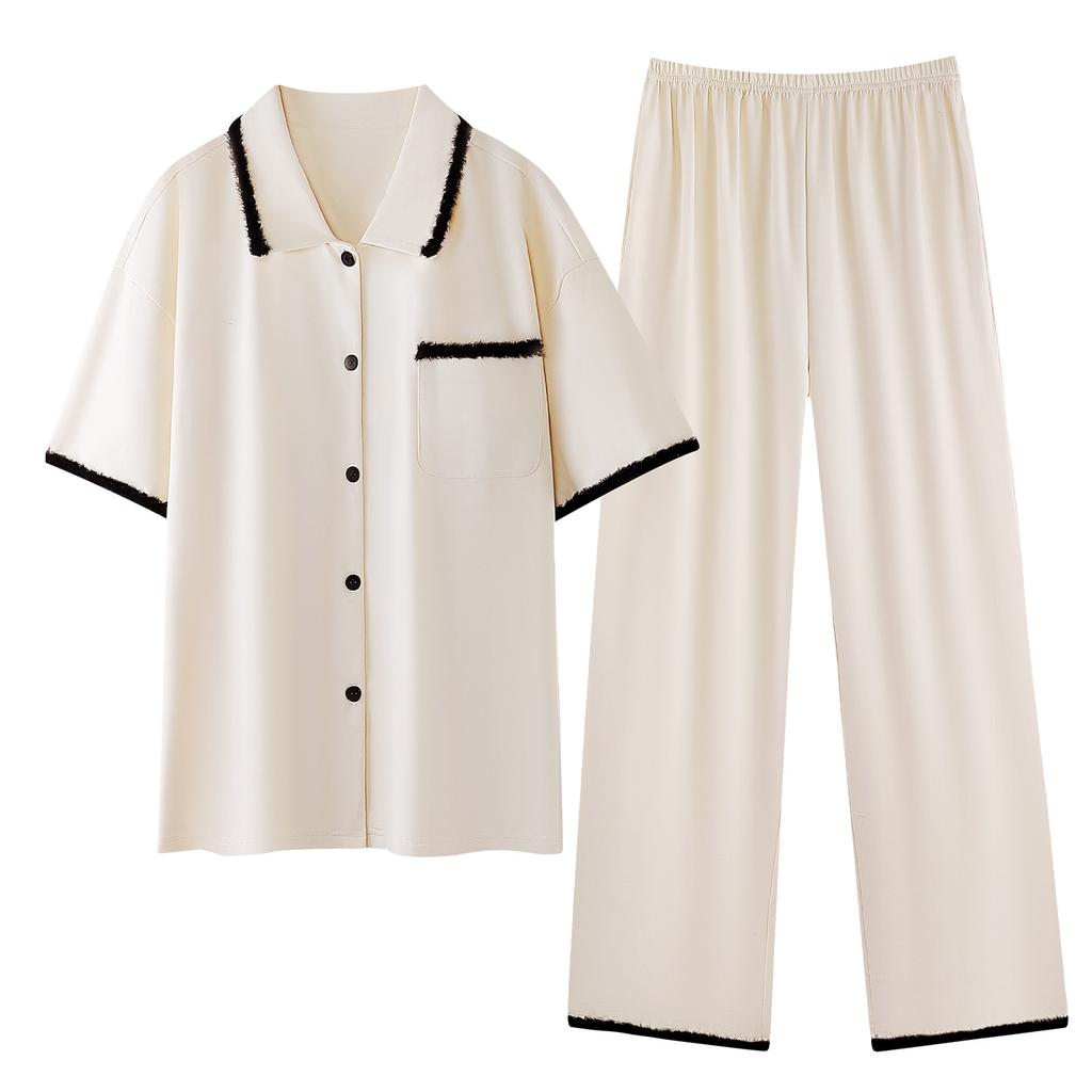 Pure cotton pajamas women's 1011 new summer super soft lapel loose casual can be worn outside loungewear cotton set