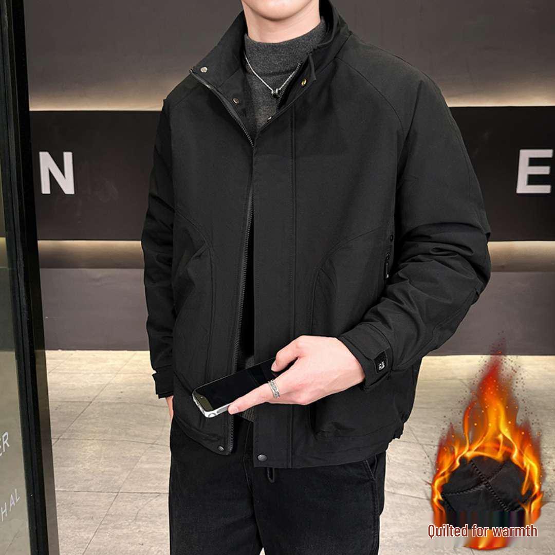 Men s Cotton-Padded Stand Collar Jacket 2025: Trendy Korean-Style Winter Workwear 2XL чёрный