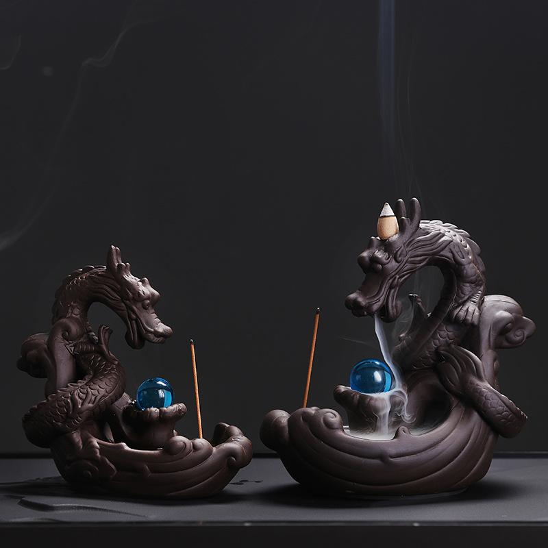 1pc Ceramic Waterfall Vintage Dragon Backflow Incense Burner Home DecorCreative Home Aromatherapy Gift (Without Incense)