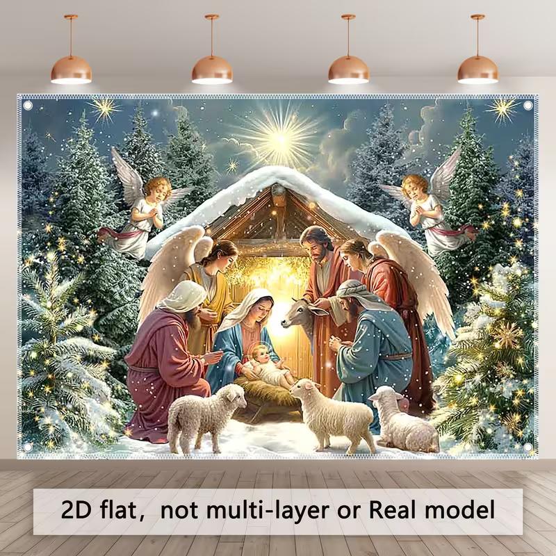 

2D Holy Family Nativity Tapestry Cloth Snowy Forest Living Room Dec 47.2x31.5inch/120*80cm