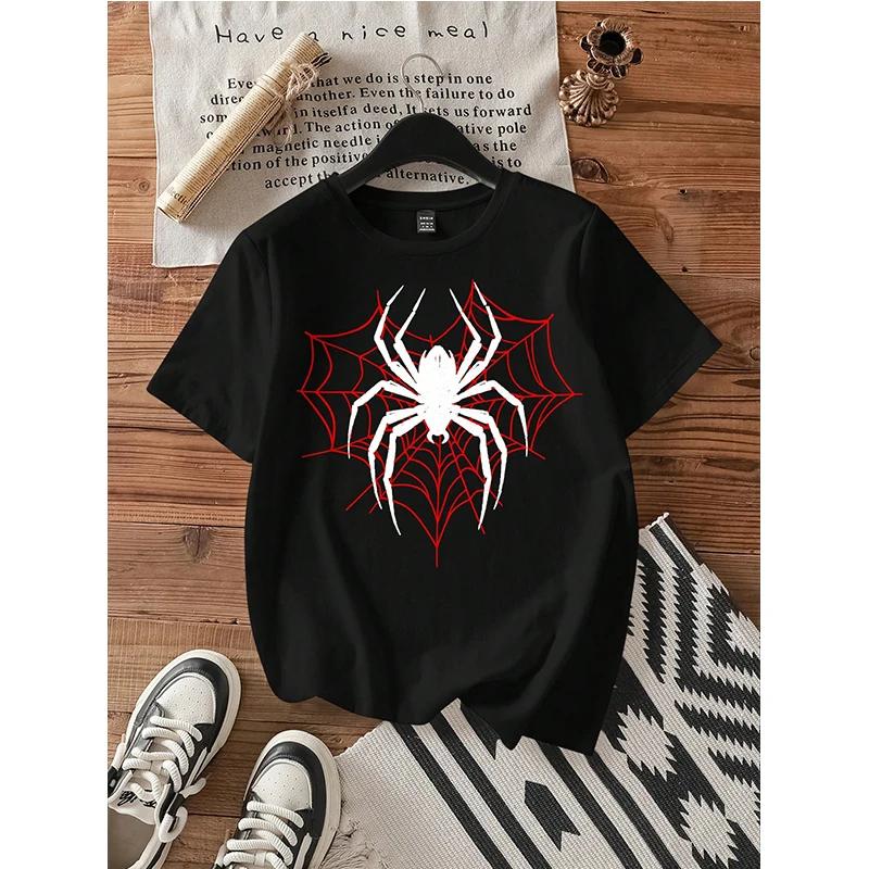 Casual Spider Round Neck Short Sleeve Unisex T Shirt Spring Summer Korean Style Tees Tops Unisex Graphic Gothic Tshirt Clothes