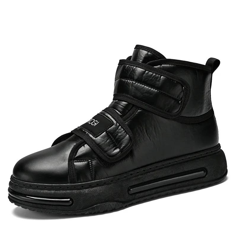 

Модные мужские ботинки, легко чистящиеся, с круглым носком, мужские зимние ботинки, теплые и износостойкие, популярная модель, высокие зимние хлопковые туфли для мужчин 44 чёрный
