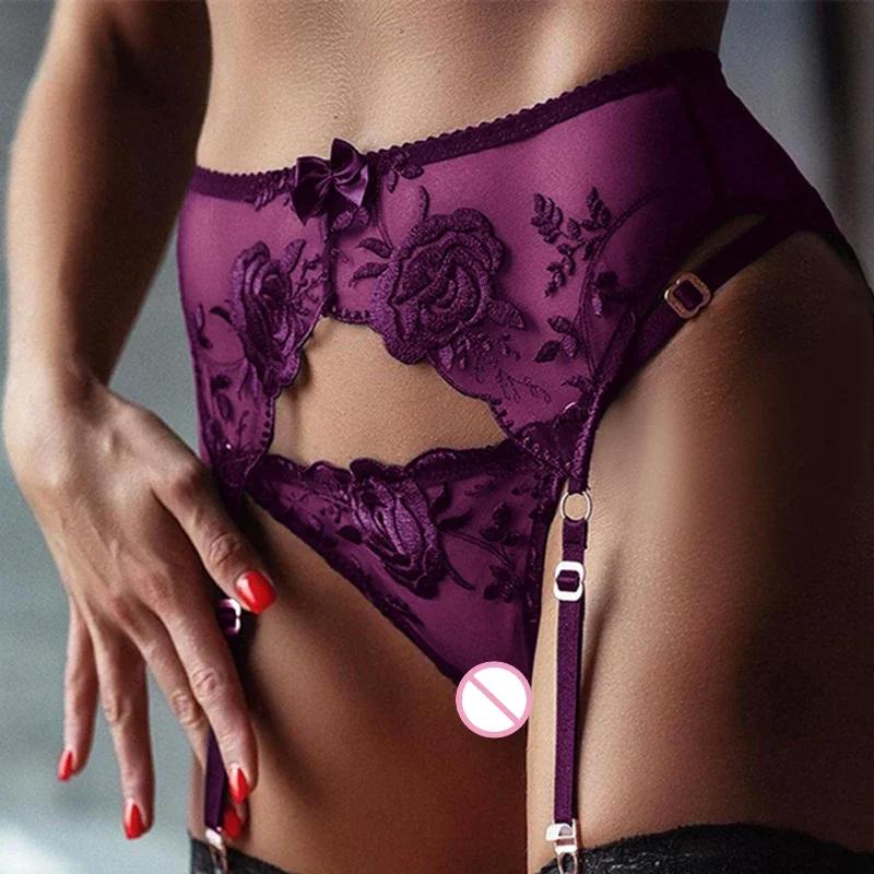 

Прозрачные сетчатые подвязки большого размера на завязках, женское сексуальное нижнее белье, вышитый цветочный пояс-подвязка для чулок L