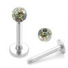 Labret Piercing Jewel Iridescent White Crystal Ball Covered In G23 Titanium Resin 8mm Rod