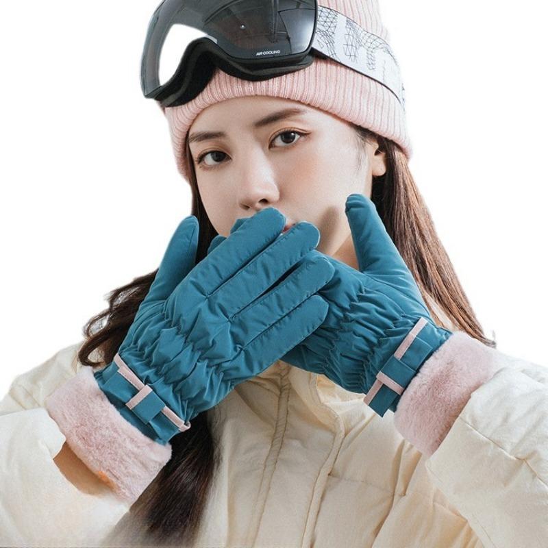 Winter Warm Gloves for Women with Thick Velvet for Windproof and Cold Resistant Cycling Waterproof Gloves in Winter