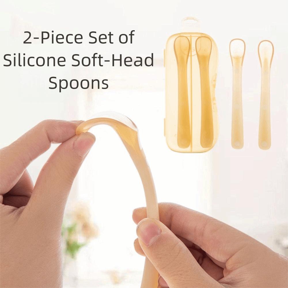 Soft Silicone Infant Feeding Spoon Easy Clean Soft Spoon 2pcs Set Ergonomic Spoon Newborn Feeding
