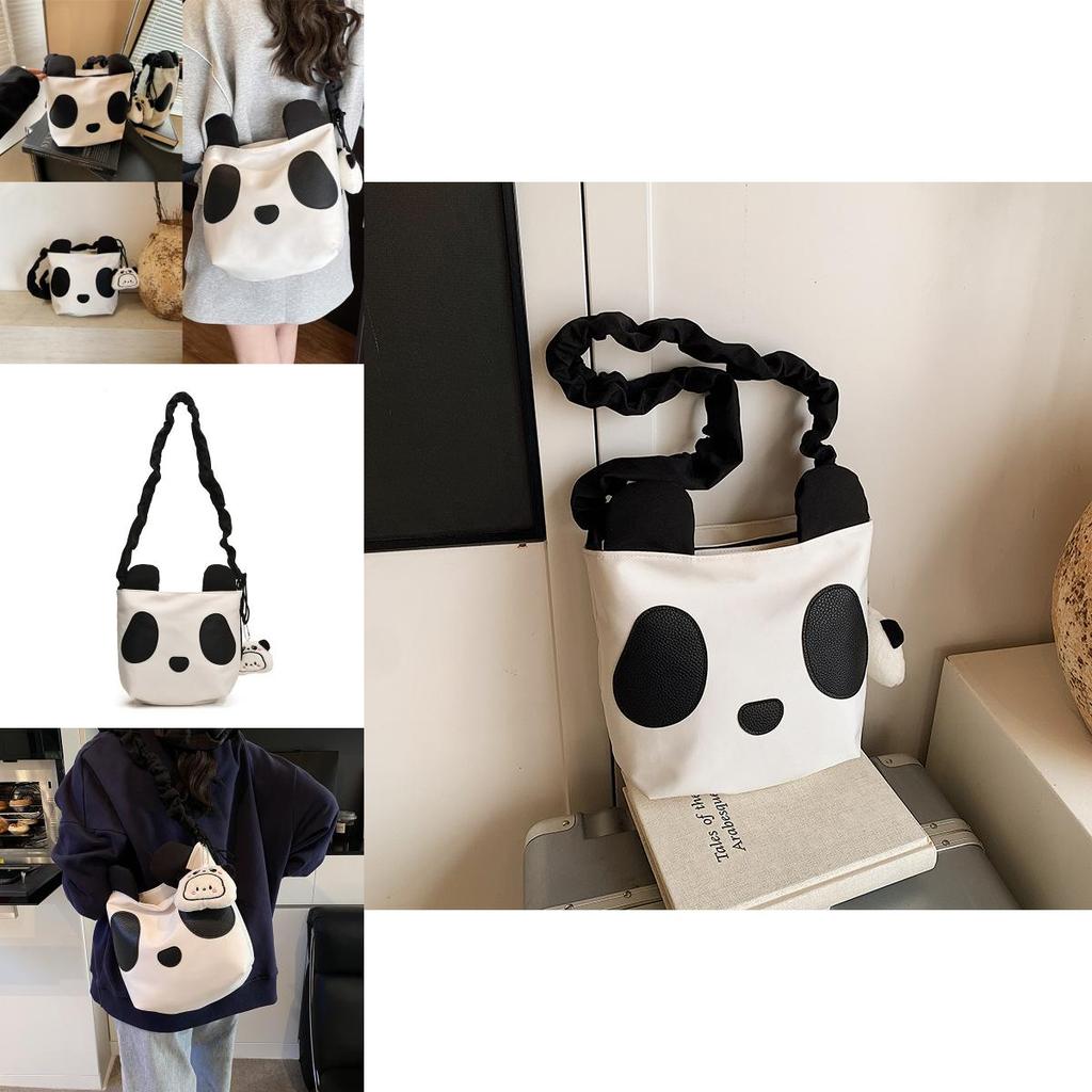 Panda Single Shoulder Bag Black White Lightweight Casual Purse For Daily Use