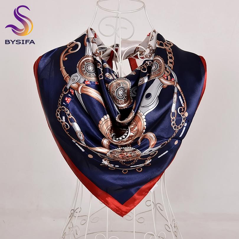 [BYSIFA]  New Brand Luxury Silk Scarf Shawl Women Fashion Black Khaki Large Square Scarves Elegant Muslim Head Scarf Foulard