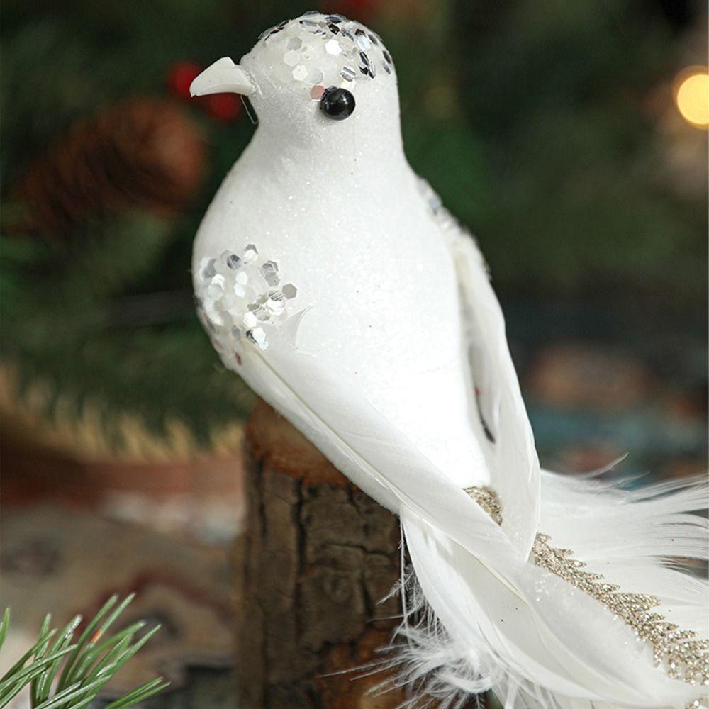 Realistic Simulated White Bird Pendant Artificial Christmas Tree Decoration  Holiday Festival Decor