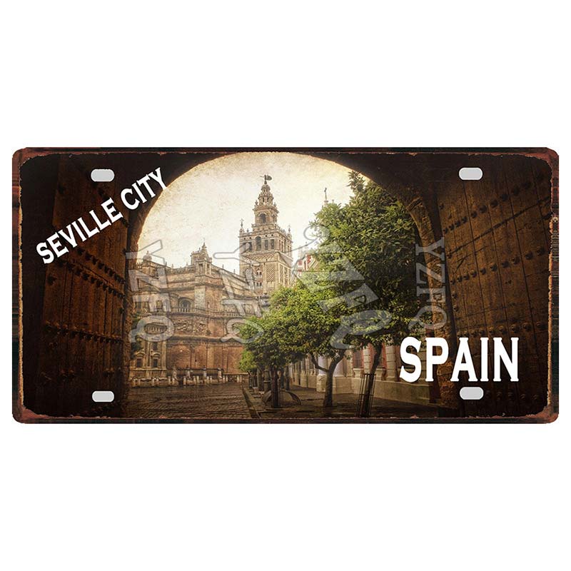 Spain Seville Barcelona Travel Souvenir LIsence Metal Signs Plaque Decorative Wall Art Shop Club Bar Home Decor 30X15CM DC-1054A
