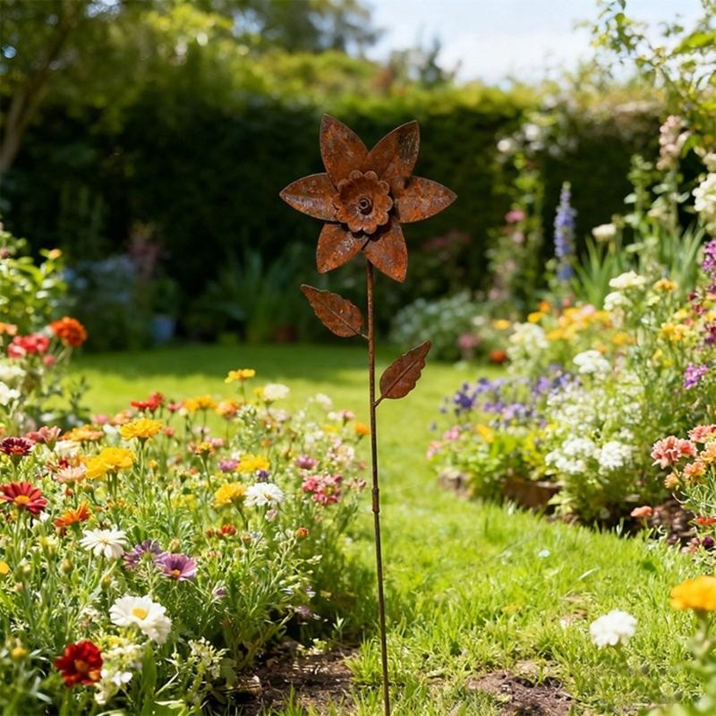 Metal Flowers for Outside Decorative Garden Stakes Flower Bed Decoration Plant Stakes Metal Art Outside Yard Art Outdoor