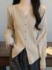 Women's Cross V-Neck Knitted Pullover: New Autumn/Winter, Loose & Slimming, Single-Breasted, Two-Piece Look.
