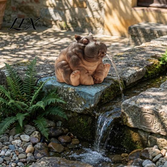 Hippo Statue for Water Spray Spitting Hippopotamus Figurine, Realistic Resin Statue, Animal Decoration Fountain Sculpture Garden Pond Pool Life