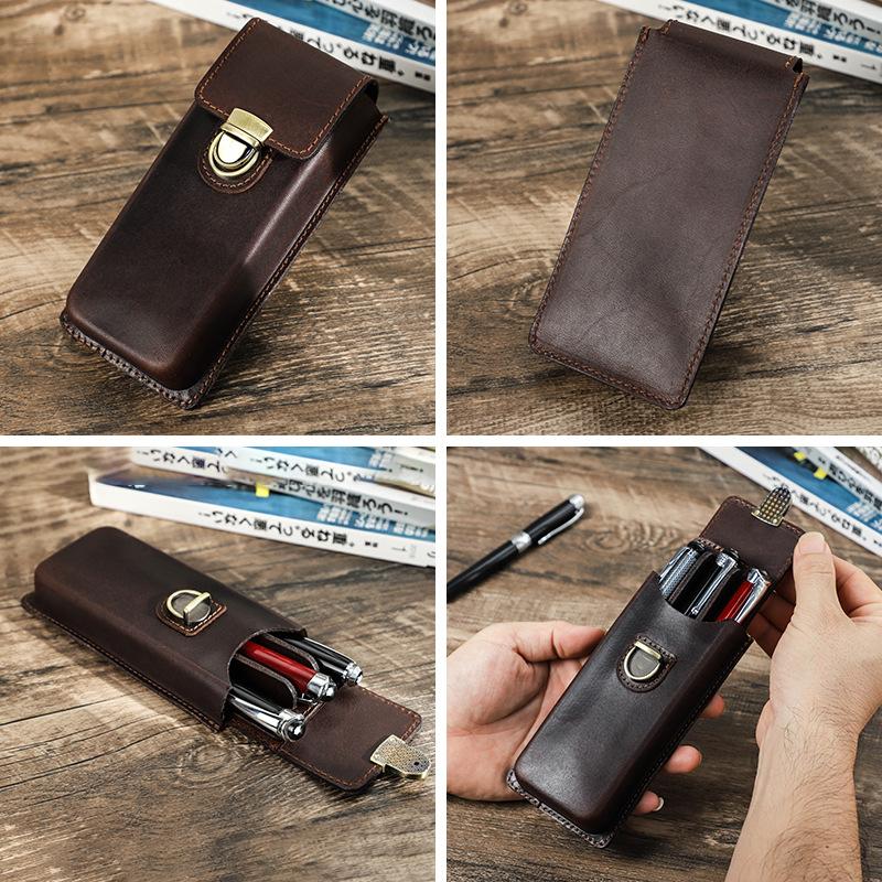 Full-Grain First-Layer Cowhide Pencil Case 3 Pcs, Handmade, Personalized And Creative Removable Pen Storage Box