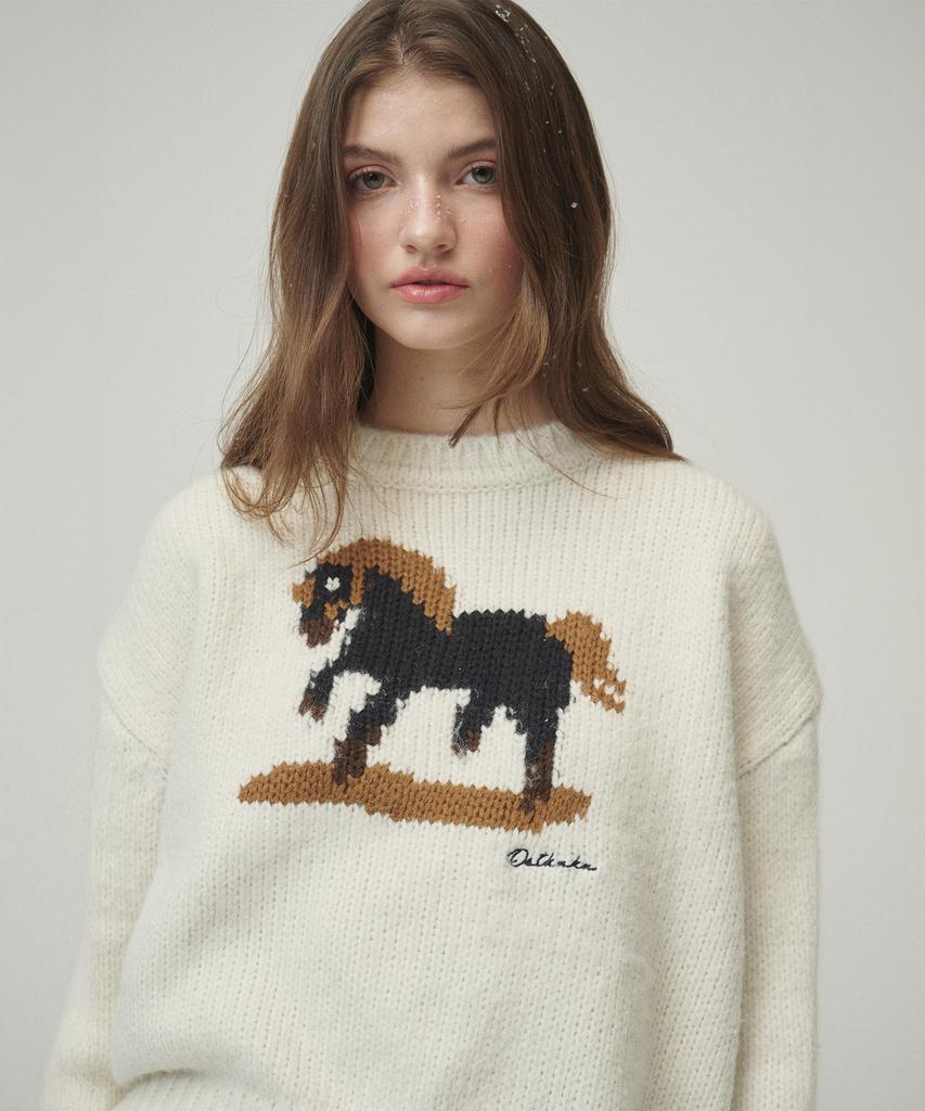 OSTKAKA Horse Jacquard Pullover Ivory