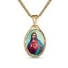 Design Yellow Gold Plated Customizable Oval Religious Medallion Medallion Sacred Heart of Jesus Photo Pendant Necklace for Women and "Personally