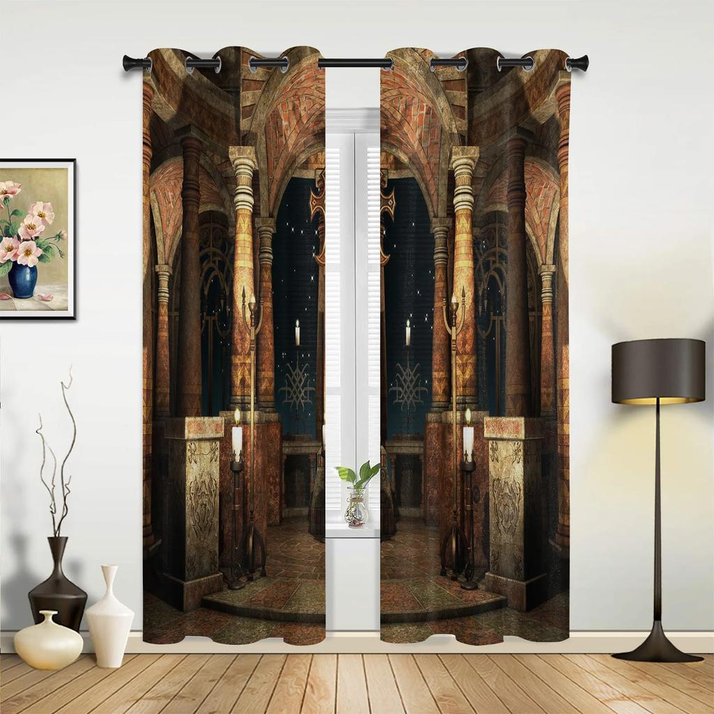 Modern Moroccan Medieval Vintage Door Curtains Bedroom Living Room Drapes Kitchen Children Window Curtain Home Decor Polyester Ideal For Sitting