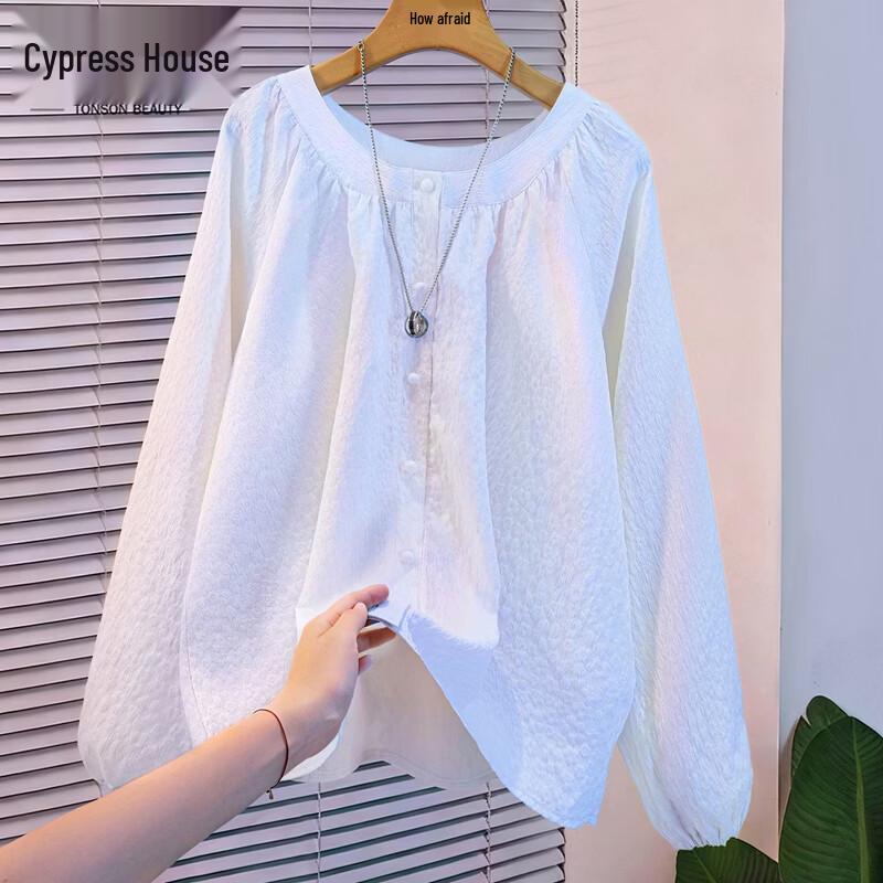 Women s Round Neck Loose Fit Long Sleeve Blouse S