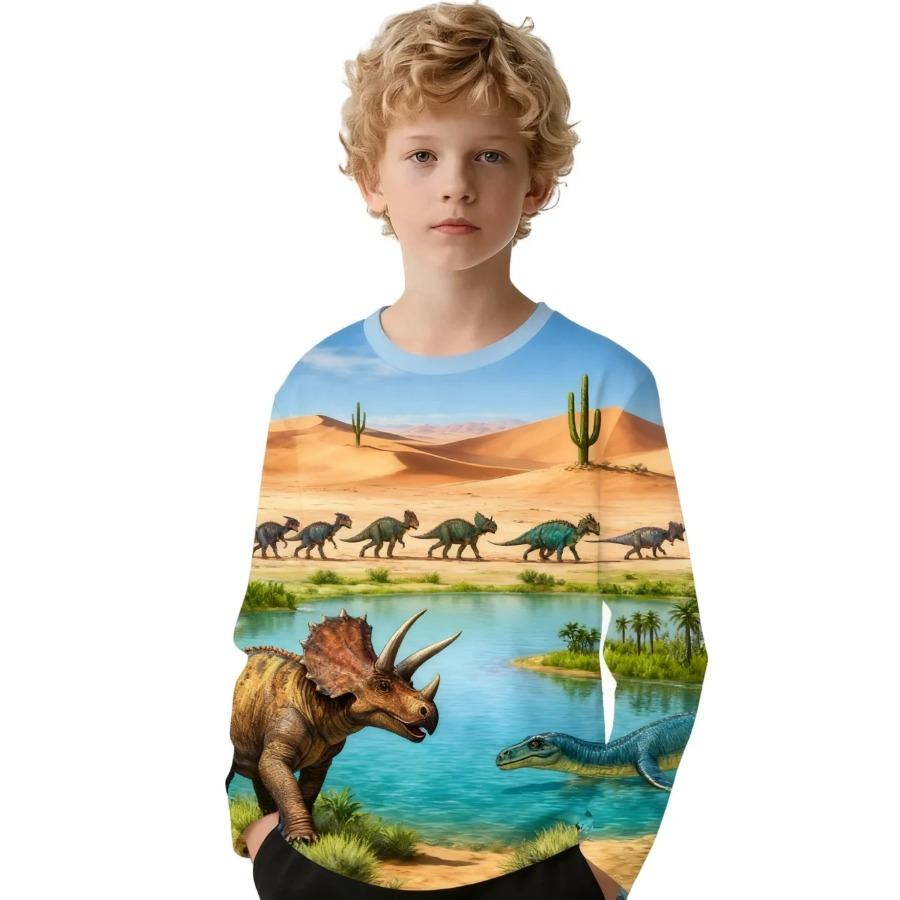 Children's Clothing Boys Long Sleeve Tshirt Child T-Shirt Stylish 3D Cartoon Dinosaurs Print Tops Tee Boys Kids Summer Clothes